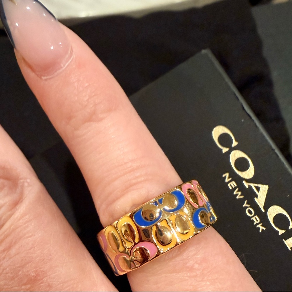 COACH Gold-Tone C Logo Enamel Ring in Multi-Color size 6 - Picture 5 of 5